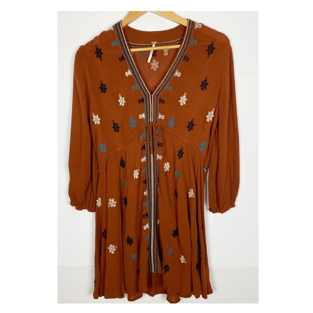 Free People Star Gazer Embroidered Dress Brown Size Small - Picture 4 of 12